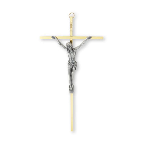 CRUCIFIX 10" BRASS W/ ANTIQUE SILVER