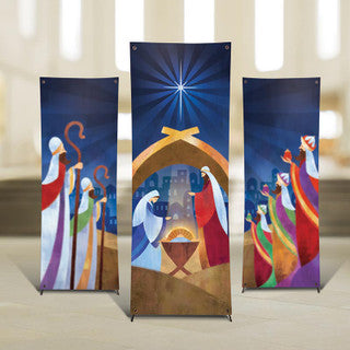 BANNER SET OF 3 ADORE HIM NATIVITY