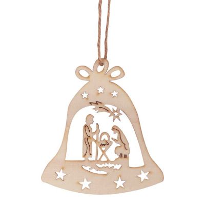 WOOD ORNAMENT BELL WITH HOLY FAMILY