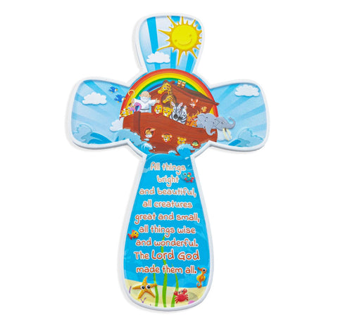 6" Child Noahs Ark Resin Cross in Clear Plastic Box