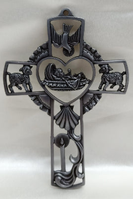 5" WALL CROSS BABY ANTIQUE PEWTER