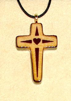 Necklace Pine Wood Cross with Heart 10J