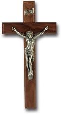 Walnut Crucifix with Fine Pewter Corpus 12