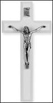White Wood Crucifix with Antique Silver Corpus 7