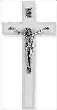 White Wood Crucifix with Antique Silver Corpus 7