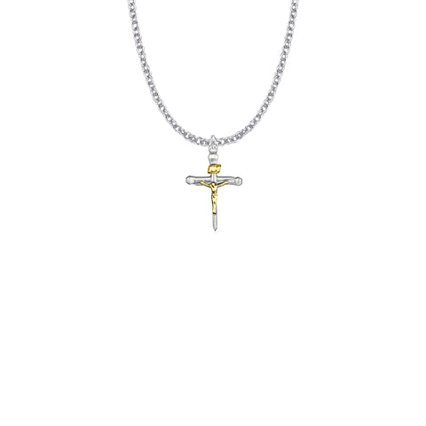 STERLING SILVER NAIL CRUCIFIX TWO TONE W/18" CHAIN