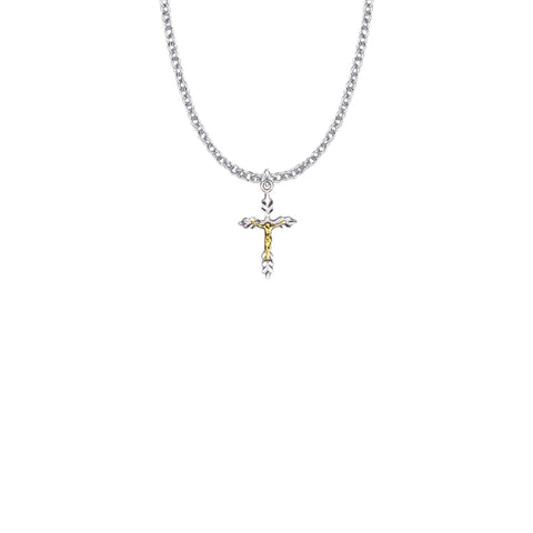 STERLING SILVER CRUCIFIX SMALL 2 TONE W/ 18" CHAIN