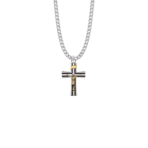 STERLING SILVER CRUCIFIX 2 TONE FLARED W/ 20" CHAIN