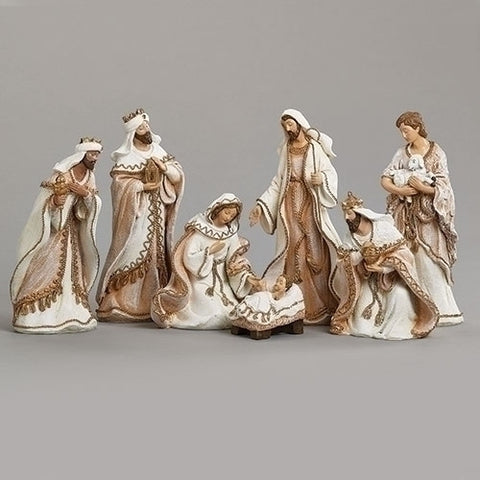 Nativity Set Fabric Look w/ Gold Trim 8.5"H